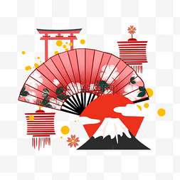 日本建筑富士山图片_红色扇子富士山鸟居