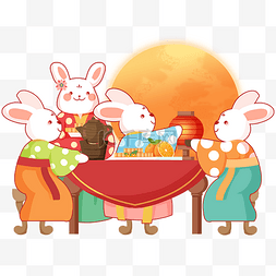 小兔子吃月饼图片_中秋节汉服玉兔赏月吃月饼