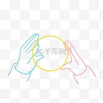 线描拿圆形物品手势