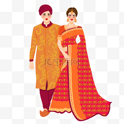 橙红色的服饰的印度婚礼