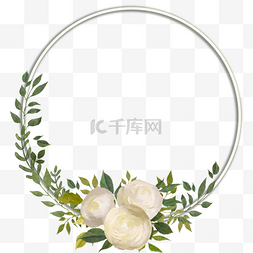 白玫瑰花卉圆形边框
