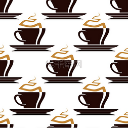 咖啡主题背景图片_棕色的热咖啡杯在白色背景上无缝