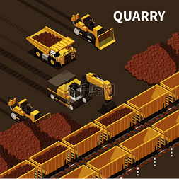 采矿机械背景与卡车和挖掘机装载