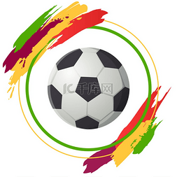 圆形彩色框架的足球黑白经典皮球