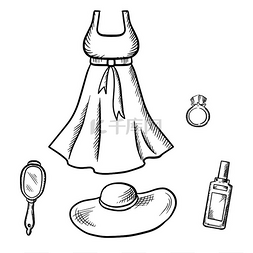 帽子和布图片_无袖连衣裙、太阳帽、戒指、带手