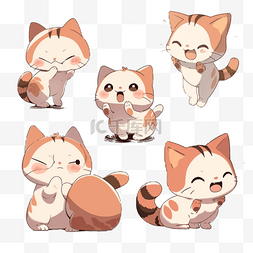 中式卡通按钮图片_卡通可爱动物贴纸装饰笑小猫猫咪
