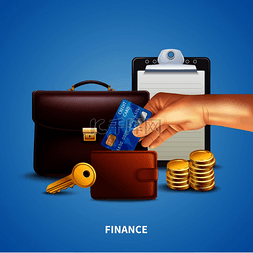 蓝色背景金融图片_商业金融现实概念与钱包硬币塑料
