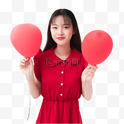 气球红图片_七夕手拿气球红裙女孩人物