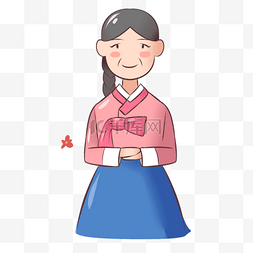 孝顺父母卡通图片_韩国父母节蓝色裙子母亲装扮