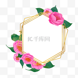 叶子形状的边框图片_山茶花水彩花卉金线边框