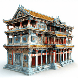 欧式建筑背景素材图片_古楼欧式风格3d立体建筑白色背景