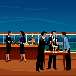 餐厅员工矢量图片_平面彩色商务午餐人物矢量插图带