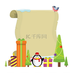 卡通企鹅矢量企鹅图片_用于邀请文本问候明信片的圣诞横