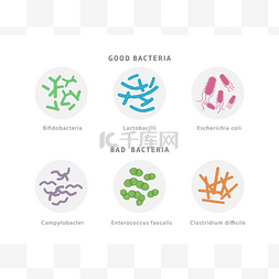 白色与白色图片_良好的和坏的细菌菌群图标设置隔