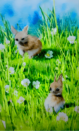 春意on燃图片_草地上的小兔子