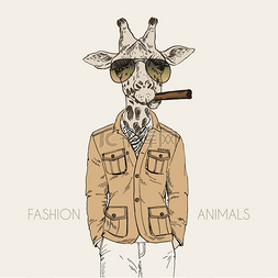 打扮得时尚插画的长颈鹿