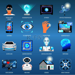 虚拟未来图片_未来技术图标与生态屋、量子计算