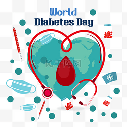 世界糖尿病日爱心地球听诊器