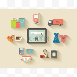 互联网购物，电子商务的概念。图