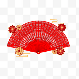 新年国风扇子红色镂空仿真