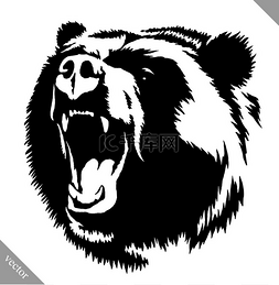 猛兽头图片_黑色和白色油墨画熊矢量图