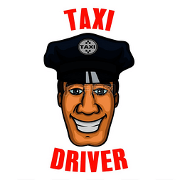 开朗微笑的出租车司机与卡通年轻