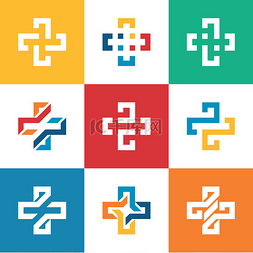 创意徽标设计图片_设置集合加号徽标模板。医疗保健