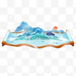 山水浮雕线描图片_新中式卷轴山水