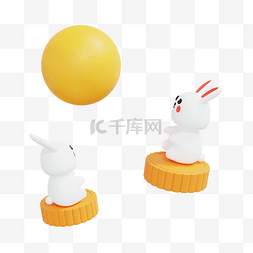 中秋节快乐圆图片_3DC4D立体中秋节月饼上玉兔