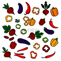 切片的辣椒图片_甜菜长着茂密的茎、辣椒、茄子、