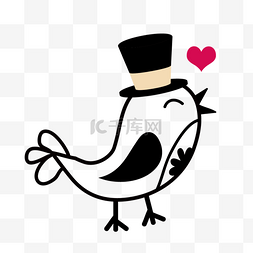 小鸟手绘黑白图片_戴帽子的黑白小鸟卡通可爱剪贴画