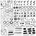 手绘检查标志涂鸦黑色检查质量标记和下划线十字圆圈列表项目的箭头标记是或否检查表矢量复选标记图标手绘检查标志涂鸦黑色复选标记和下划线十字圆圈箭头标记