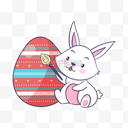 卡通红色画笔图片_正在涂鸦彩蛋的复活节卡通可爱兔