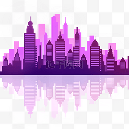 紫色高楼城市天际线剪影