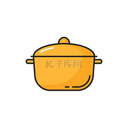 黄色厨具烹饪锅隔离线图标矢量金