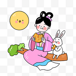 中秋赏月月饼图片_中秋中秋节赏月吃月饼嫦娥玉兔