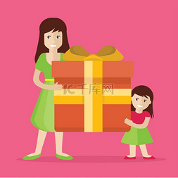 母亲和女儿的礼物平面设计矢量。