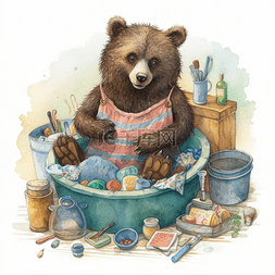 儿童绘本图片_绘本风格北欧风棕熊插图