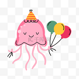 气球涂鸦图片_粉色水母气球抽象线条动物涂鸦