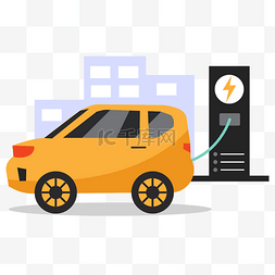 新能源电力图标图片_电动环保汽车概念扁平插画