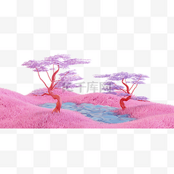 风景紫色图片_3D立体七夕情人节景观梦幻风景