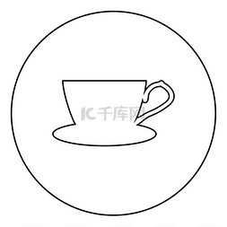 茶杯与茶托图标在圆形轮廓黑色矢