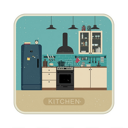 冰箱复古图片_复古厨房内部.. 厨房内部配有家具