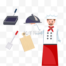 卡通厨师儿童矢量图片_厨师餐具用品人物插图