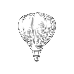 热气球隔离单色草图矢量老式航空