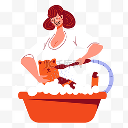 宝宝洗澡图标图片_宠物护理美容插画