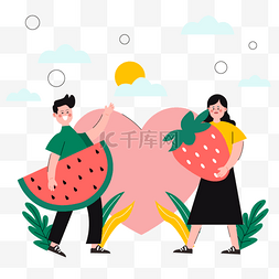 手绘彩色图插画图片_绿色健康运动年轻生活爱心水果