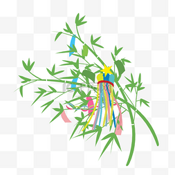 竹叶背景图图片_彩色丝带日本七夕祭绿色植物装饰