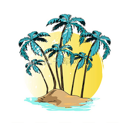 荒岛求生图片_矢量图的荒岛与棕榈树在大黄色太