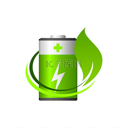 绿叶和电池隔离节能标志矢量生态